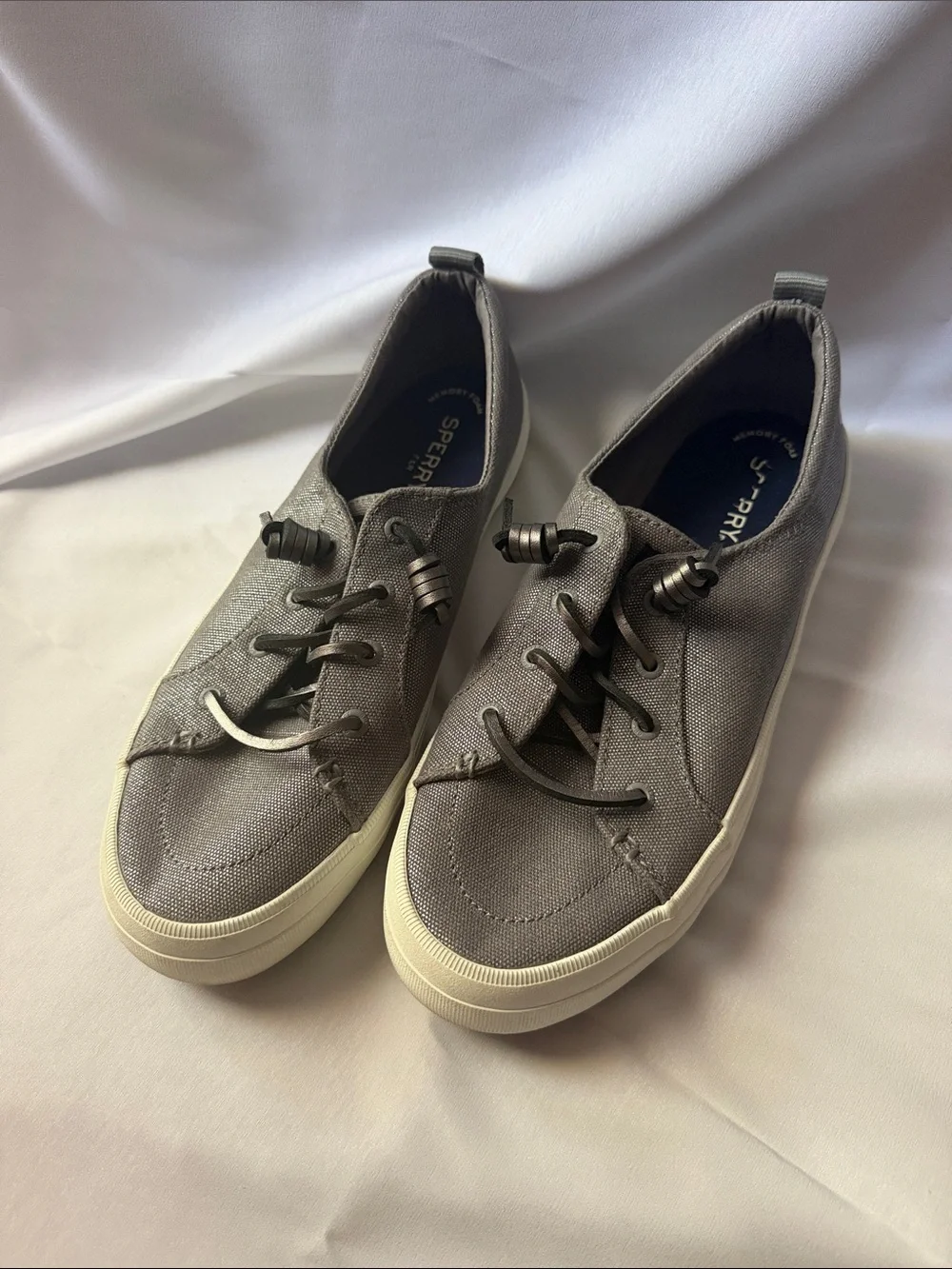 Sperry Gray Canvas Slip-On Sneakers with Toggle Laces